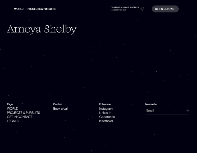 footer du portfolio d'Ameya Shelby